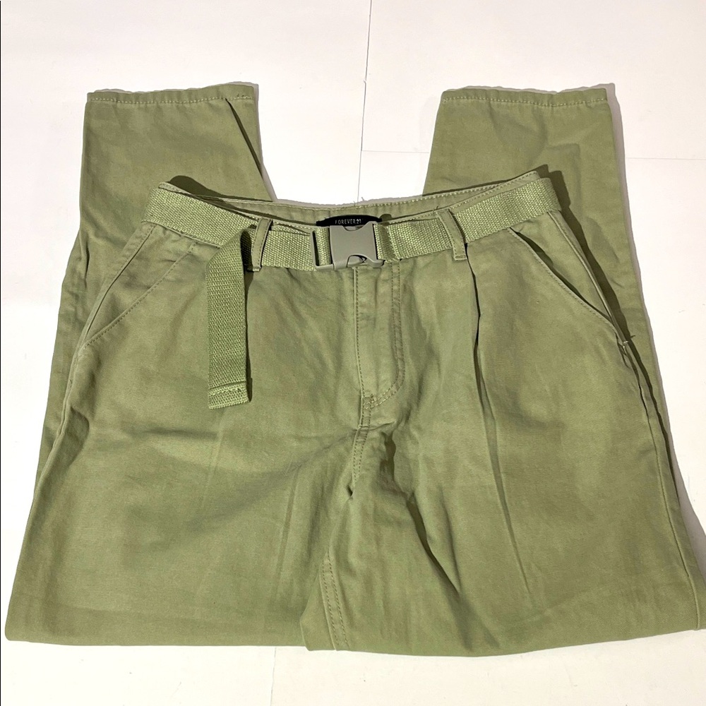 Forever 21 Womens Khaki Chinos Straight Leg Army Olive Green Utility Small NEW!